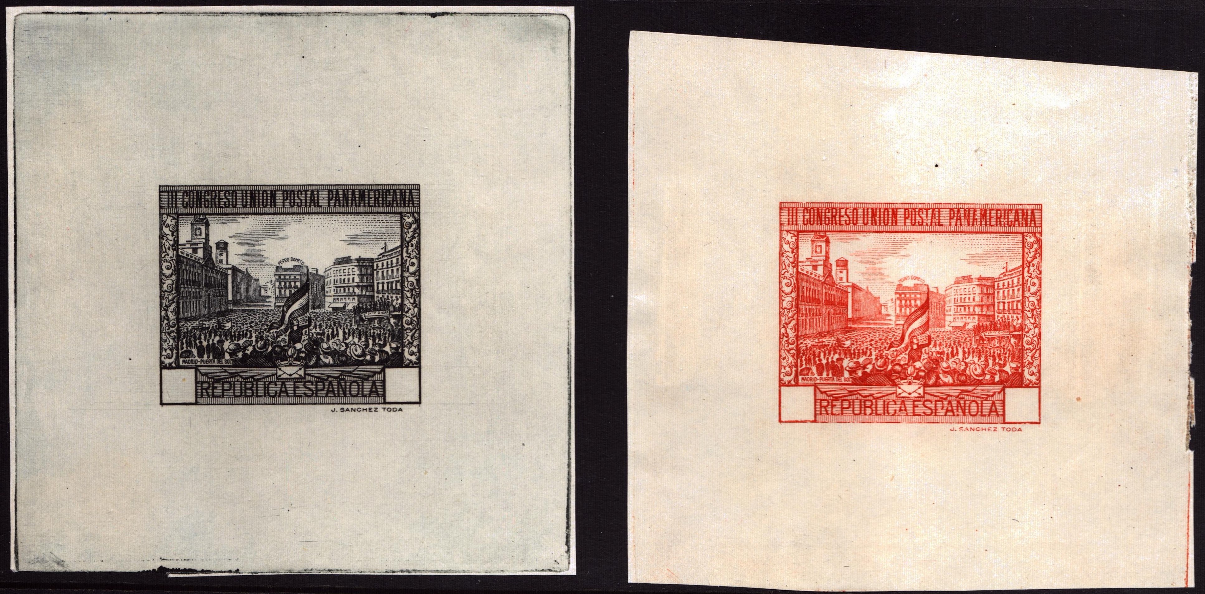 1931 III Congreso de la Uni�n Postal Panamericana Sunken Die Proof Unfinished in Black